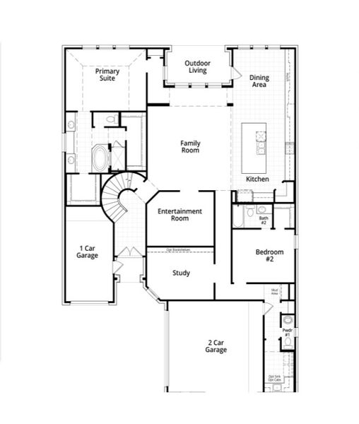2D floor plan layout for the 229 Plan by Highland Homes in Briggs Ranch, San Antonio, TX (Image 5).
