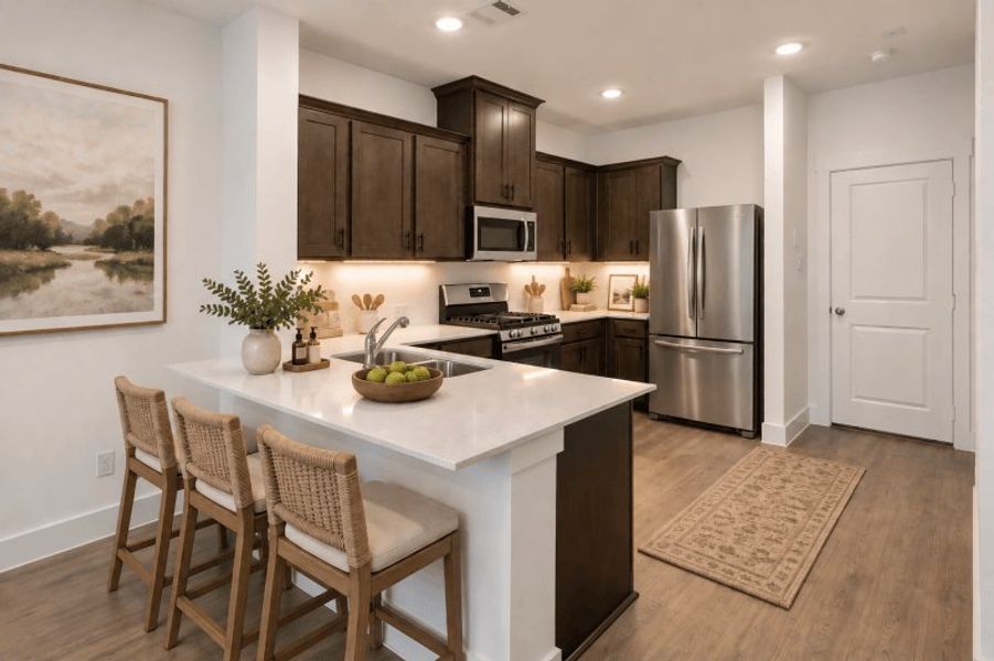 Representative furnished interior of a home built from the Jenna Modern by Cadence Homes in Pecan Square, Northlake (Image 3).