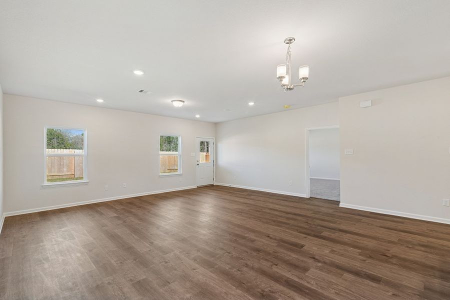 The Crawford- Family Room. Home under construction, sample photo used for illustrative purposes only, colors and options will vary.