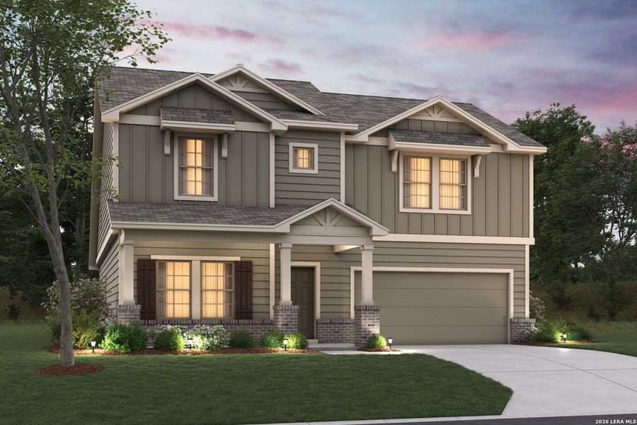 Front exterior of a new home in High Branch, San Marcos, TX, highlighting curb appeal (Image 1). Front exterior of a new home in High Branch, San Marcos, TX, highlighting curb appeal (Image 1).