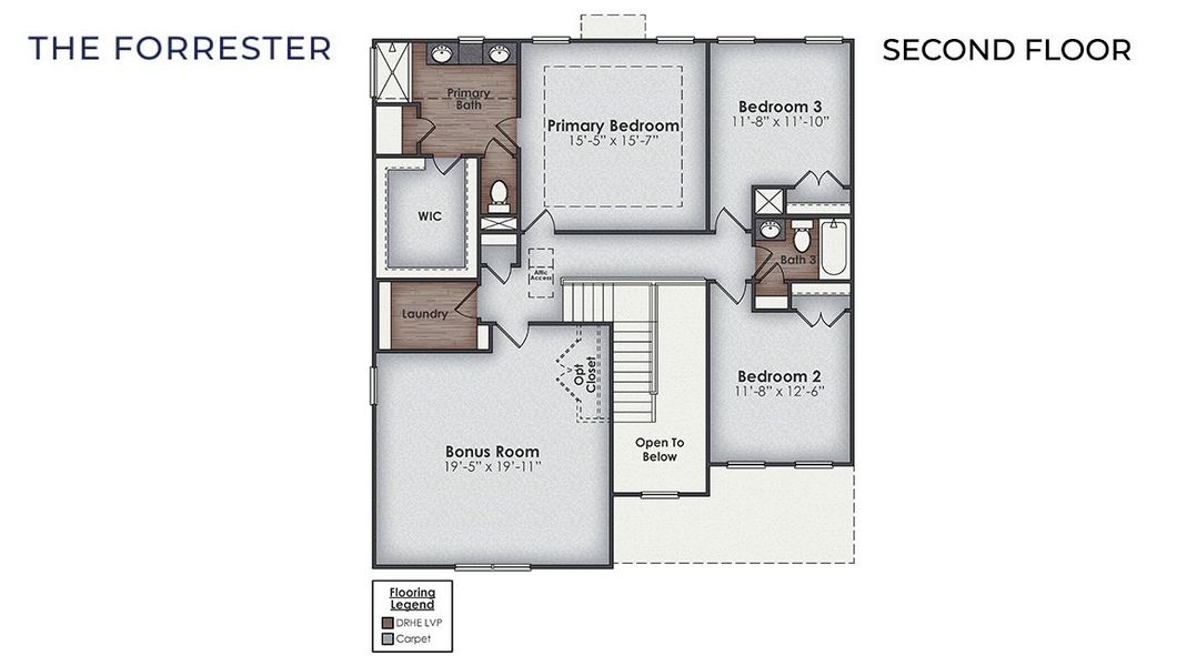 2D floor plan layout for the FORRESTER by D.R. Horton in Indigo Preserve, Leland, NC (Image 4). 2D floor plan layout for the FORRESTER by D.R. Horton in Indigo Preserve, Leland, NC (Image 4).