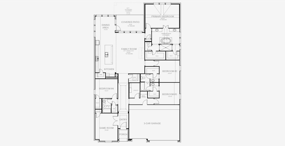 2D floor plan layout for the 2969W by Perry Homes in Windborne 100', Converse, TX (Image 3).