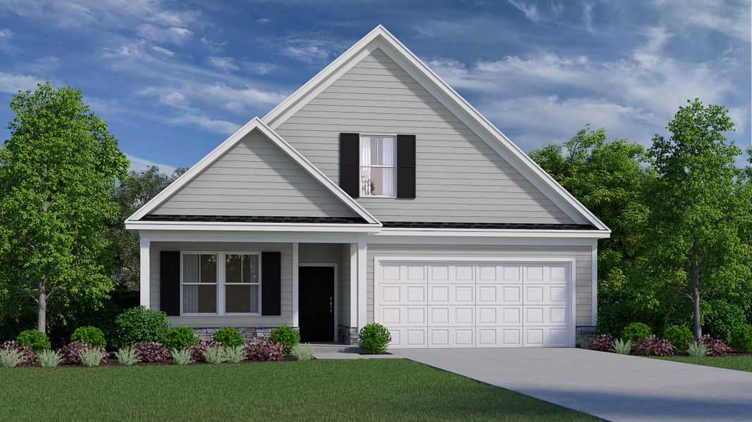 Front exterior of a new home in Hitchcock Preserve 55', Aiken, SC, highlighting curb appeal (Image 1).