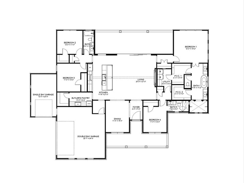 2D floor plan layout of this home in King Oaks, Salado, TX (Image 5).