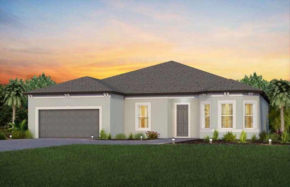 Front exterior of a new home in Del Webb Stone Creek, Ocala, FL, highlighting curb appeal (Image 1). Front exterior of a new home in Del Webb Stone Creek, Ocala, FL, highlighting curb appeal (Image 1).