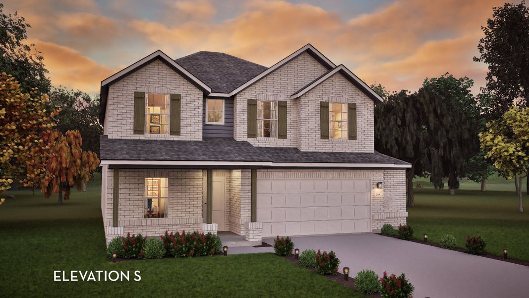 Front exterior of a new home in Sagebrook, Argyle, TX, highlighting curb appeal (Image 1).