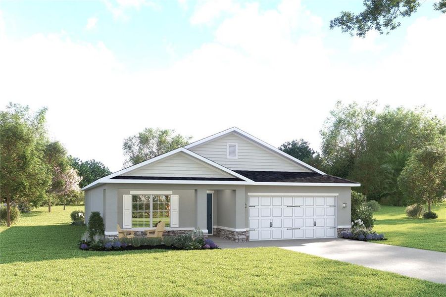Front exterior of a new home in Laurel Glen, Haines City, FL, highlighting curb appeal (Image 1). Front exterior of a new home in Laurel Glen, Haines City, FL, highlighting curb appeal (Image 1).