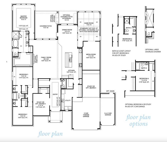 2D floor plan layout for the Raleigh 3530.3 by J. Patrick Homes in Briarley, Montgomery, TX (Image 3).