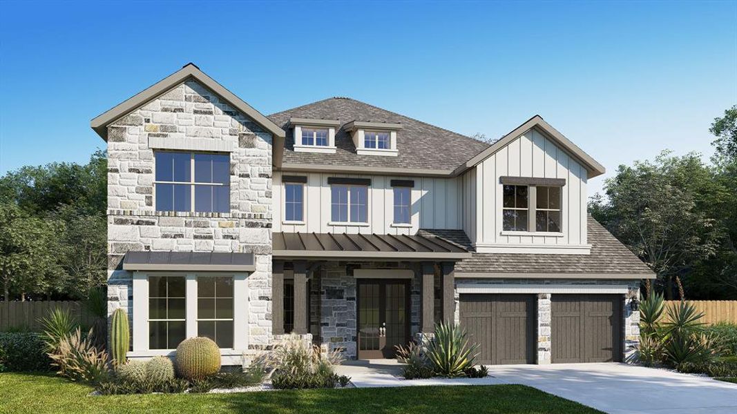 Front exterior of a new home in Adkins Park 70', Hurst, TX, highlighting curb appeal (Image 1). Front exterior of a new home in Adkins Park 70', Hurst, TX, highlighting curb appeal (Image 1).