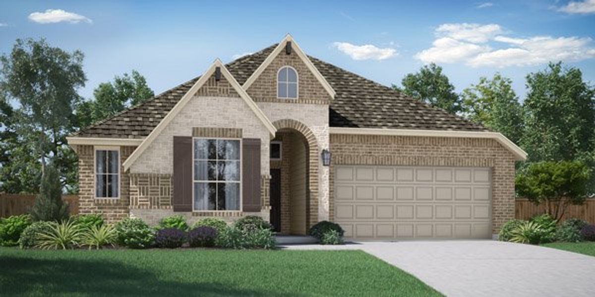 Front exterior of a new home in Meadow Run, Melissa, TX, highlighting curb appeal (Image 1). Front exterior of a new home in Meadow Run, Melissa, TX, highlighting curb appeal (Image 1).