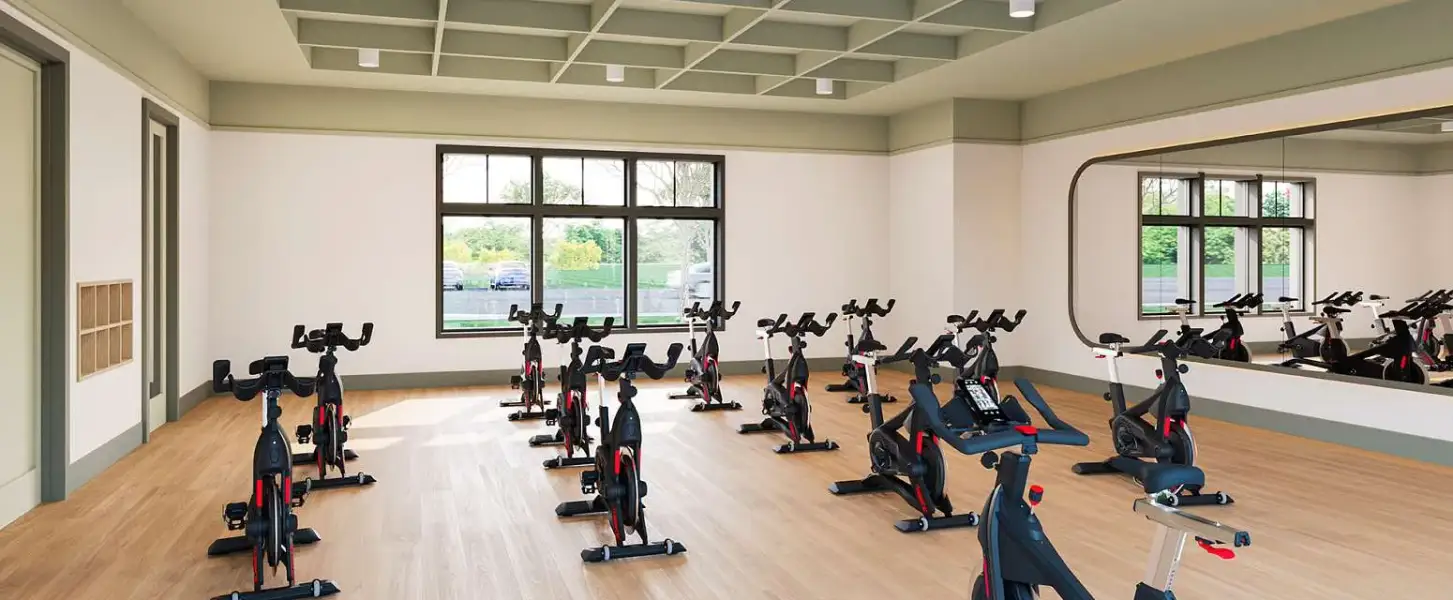 Rendering of the spin class room at the Harvest Club
