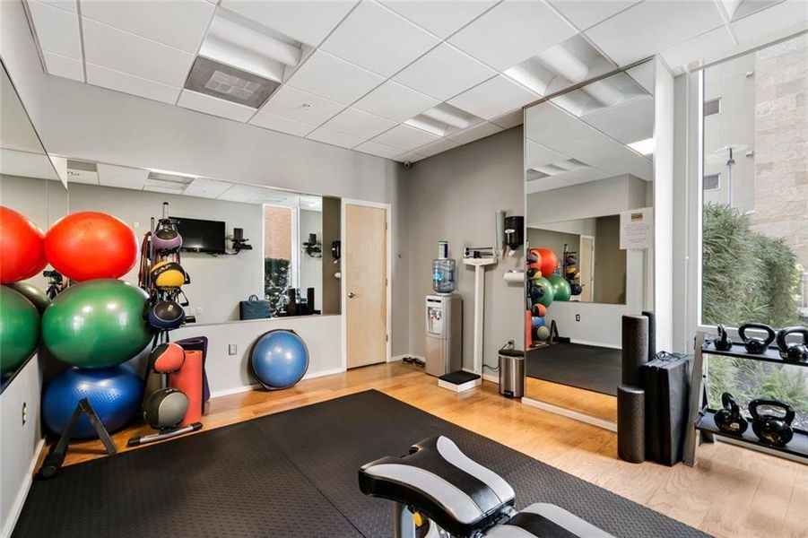 Weights & Movement mat room (partial) in Bldg 4. Access from pool or inside 1st Floor of Bldg 4. Next to Guest Apartment on 1st floor in Bldg 4.