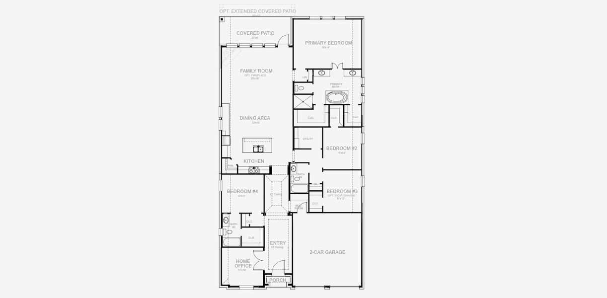 2D floor plan layout for the 2357W by Perry Homes in Ramble, Celina, TX (Image 4).