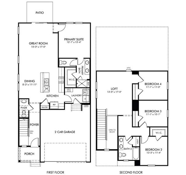 2D floor plan layout for the Vienna by Meritage Homes in Walnut Reserve, Conover, NC (Image 3).