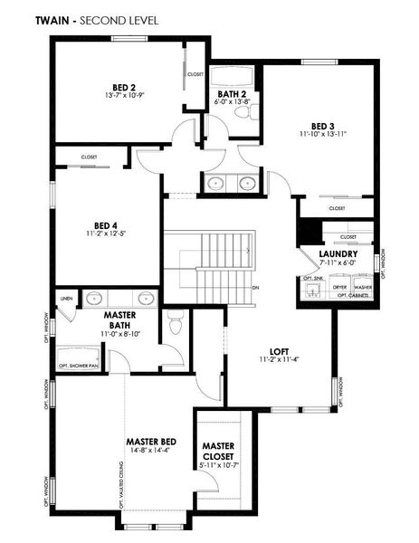 2D floor plan layout for the Twain by Hartford Homes in Trailside, Timnath, CO (Image 6).