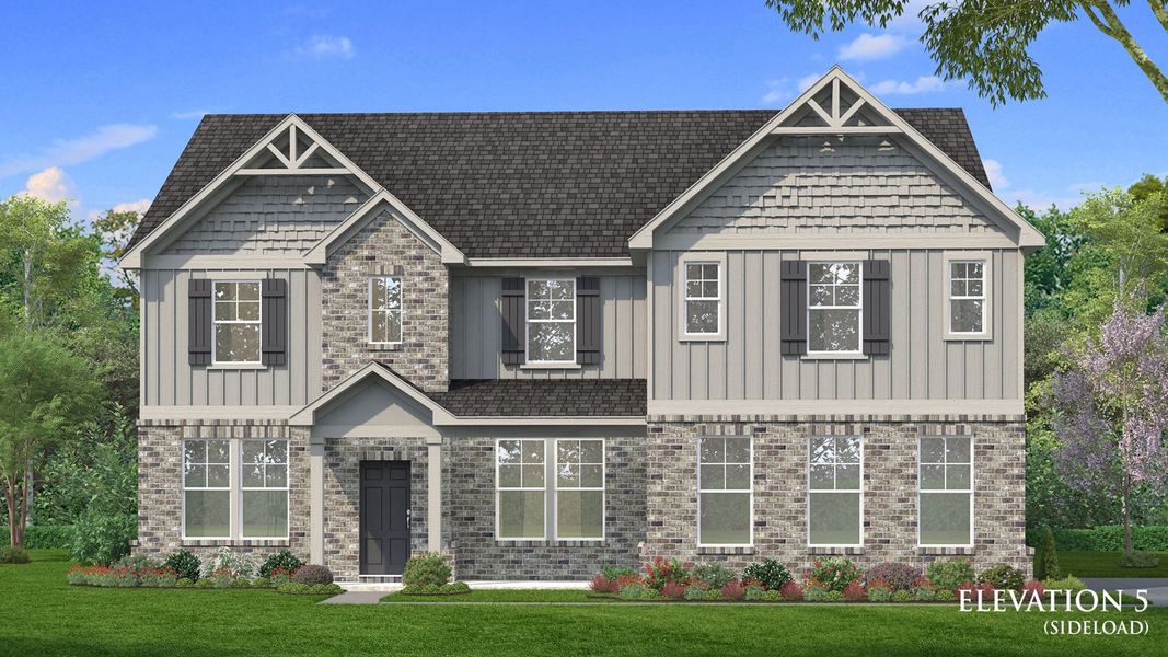 Representative exterior photo of a completed home built from the McKinley II - Side Entry by DRB Homes in Brighton, Locust Grove, GA (Image 24).