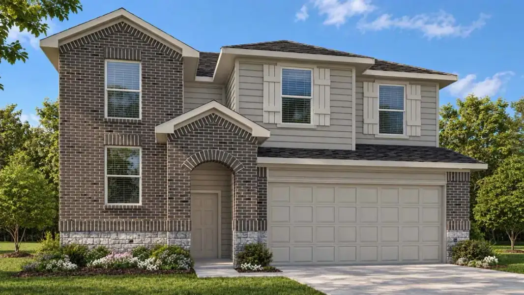 Representative exterior photo of a completed home built from the Pierce by D.R. Horton in Madeley Creek Preserve, Conroe, TX (Image 2). Representative exterior photo of a completed home built from the Pierce by D.R. Horton in Madeley Creek Preserve, Conroe, TX (Image 2).