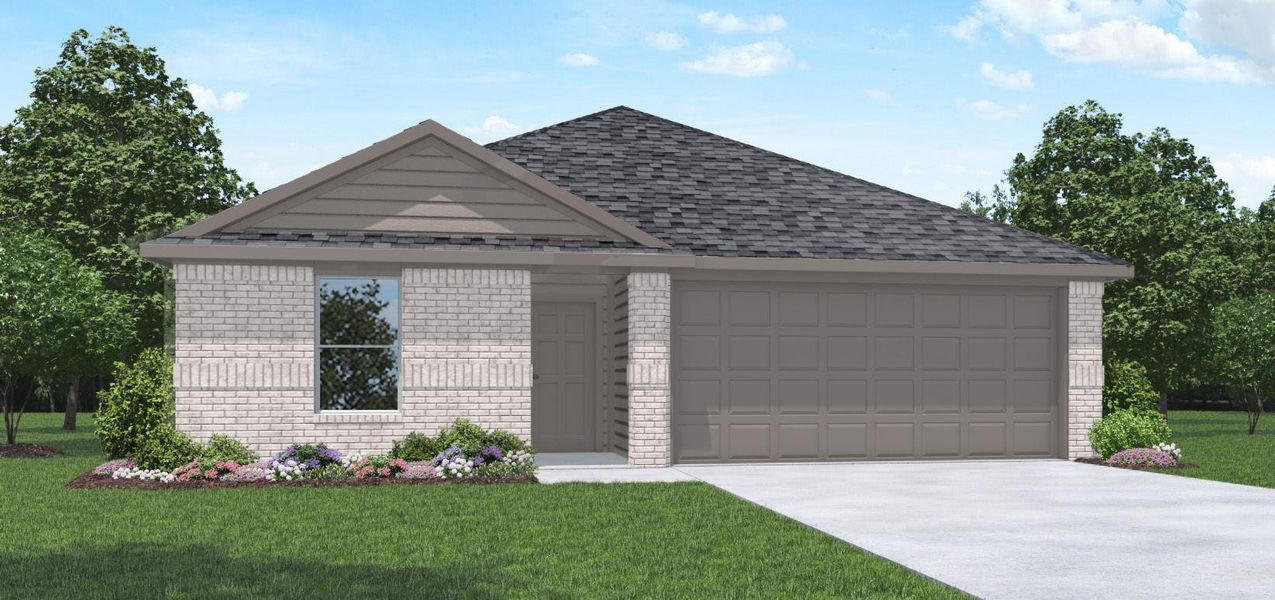 Front exterior of a new home in Cypress Green, Hockley, TX, highlighting curb appeal (Image 1).