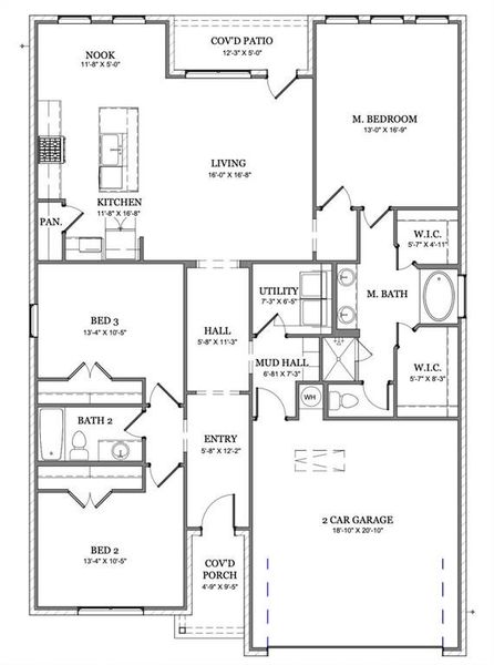 2D floor plan layout of this home in Courts of Bonnie Brae, Denton, TX (Image 3).