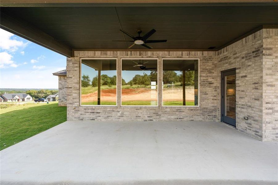 View of the living room windows.