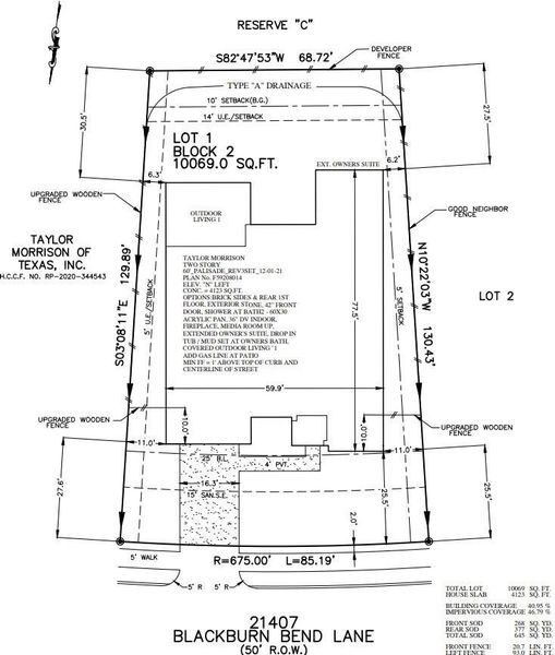 21407 Blackburn Bend Lane preliminary plot plan