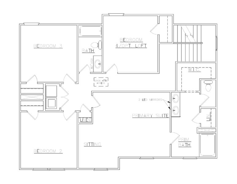 2D floor plan layout for the Russell - Single Family Homes by Dream Finders Homes in Rutledge Estates, Woodruff, SC (Image 4).