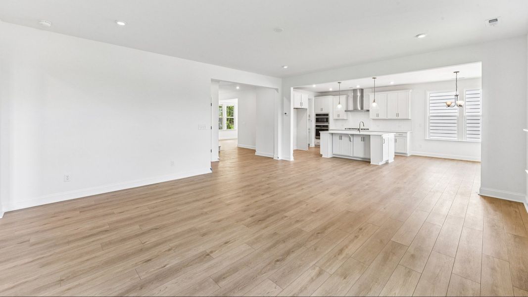 The Stonehaven Plan by DRB Homes in Michaux Gardens- Living Space and Kitchen