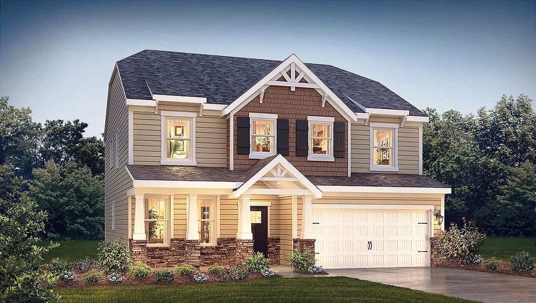 Front exterior of a new home in Sanctuary at Southgate, Indian Trail, NC, highlighting curb appeal (Image 1). Front exterior of a new home in Sanctuary at Southgate, Indian Trail, NC, highlighting curb appeal (Image 1).