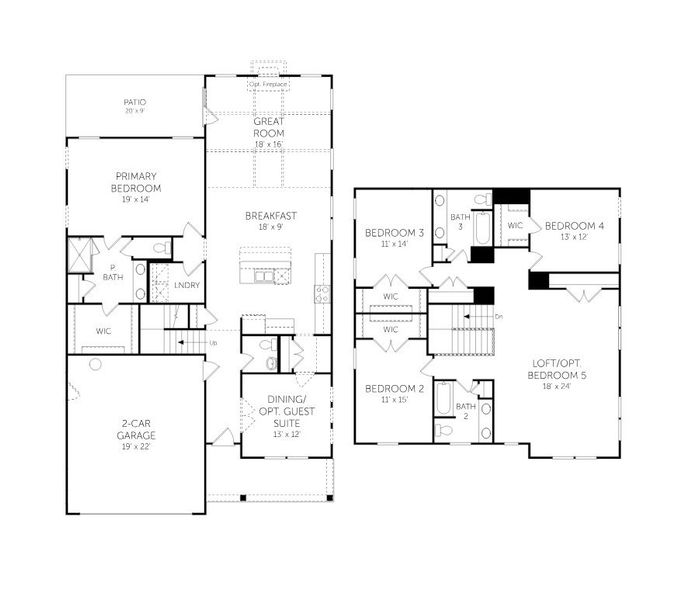 2D floor plan layout for the Lockwood - Single Family Homes by Dream Finders Homes in Cherrywood Estates, Summerville, SC (Image 5).