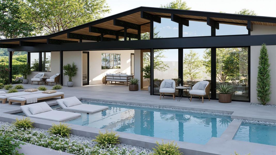 Swimming pool featuring an outdoor hangout area and a patio area