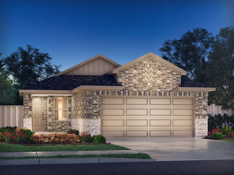 Front exterior of a new home in Butler Farms - Americana Collection, Liberty Hill, TX, highlighting curb appeal (Image 1). Front exterior of a new home in Butler Farms - Americana Collection, Liberty Hill, TX, highlighting curb appeal (Image 1).