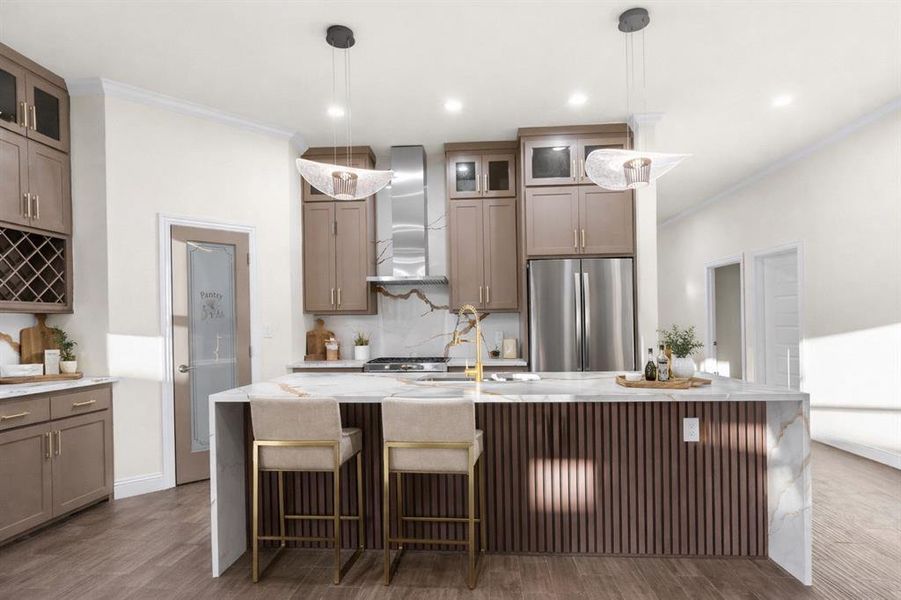 Front view of the kitchen isalnd (staged) Front view of the kitchen isalnd (staged)