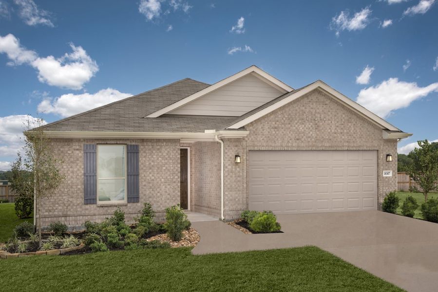 Representative exterior photo of a completed home built from the 1675 by KB Home in Oakwood Preserve, Tomball, TX (Image 14).