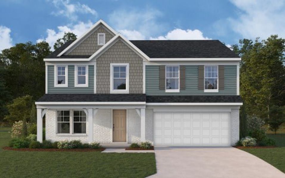 Representative exterior photo of a completed home built from the Jensen by Fischer Homes in Crossvine Estates, Hoschton, GA (Image 13).