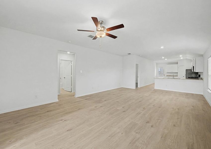 An open layout allows for fluid movement from room to room.