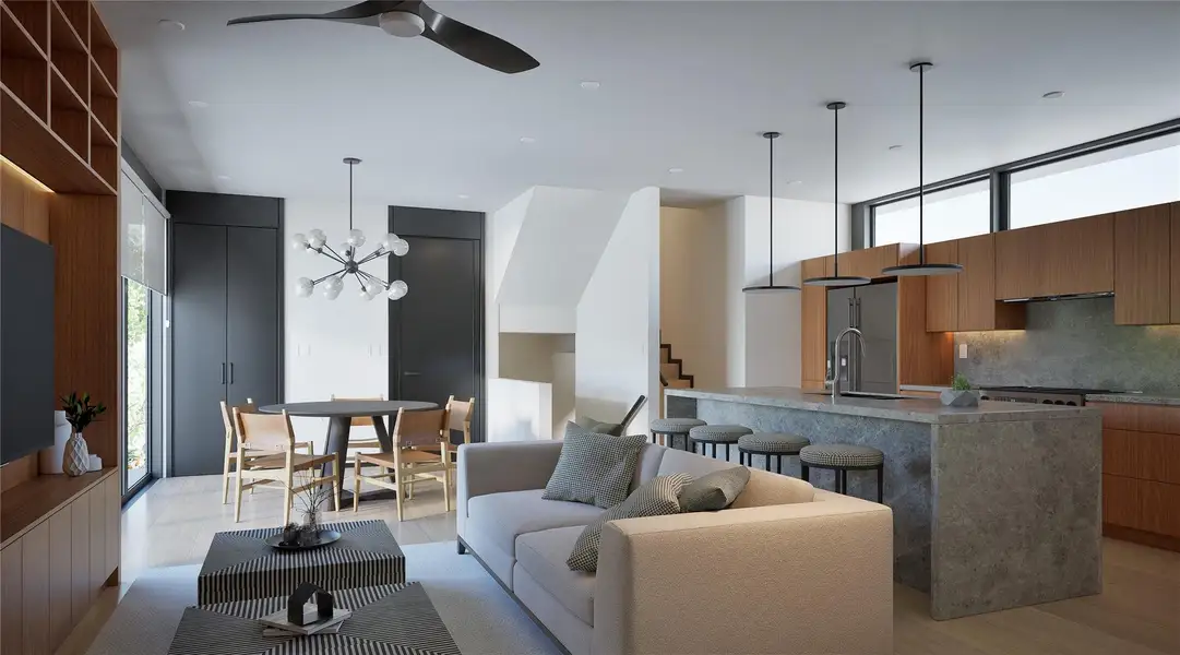 Community lobby with stairway and a sink Community lobby with stairway and a sink