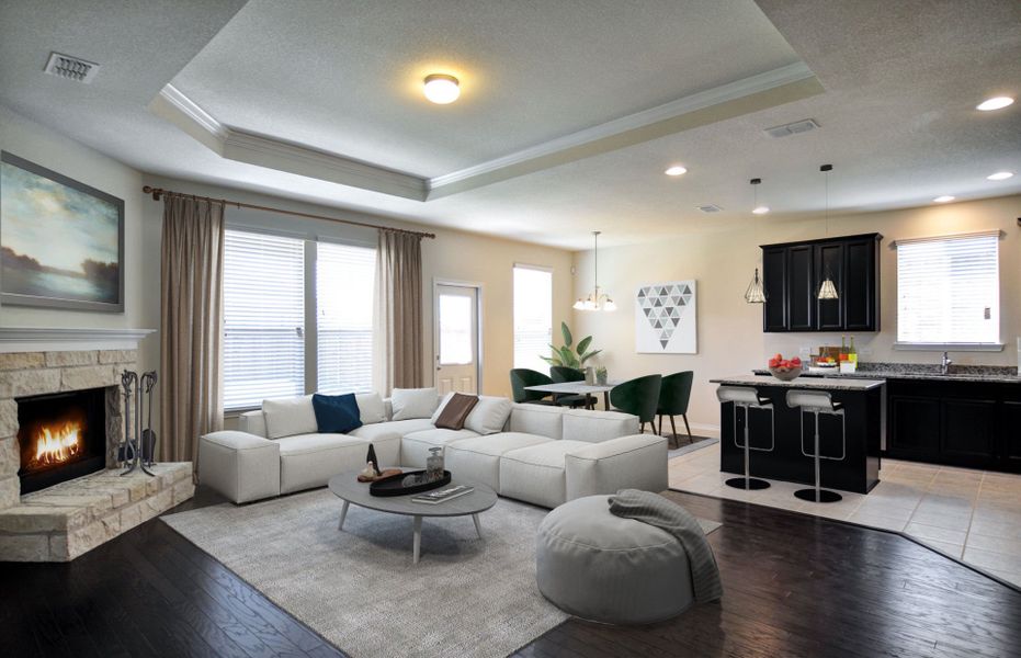 Spacious gathering room with optional fireplace Spacious gathering room with optional fireplace