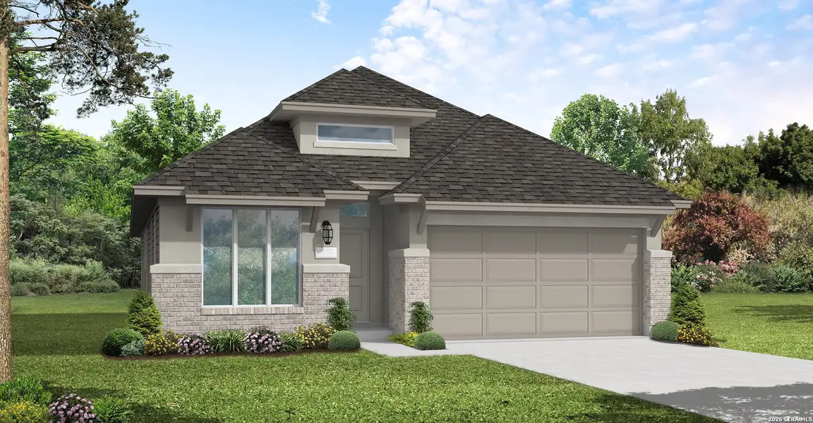 Front exterior of a new home in Rhine Valley, Schertz, TX, highlighting curb appeal (Image 1). Front exterior of a new home in Rhine Valley, Schertz, TX, highlighting curb appeal (Image 1).