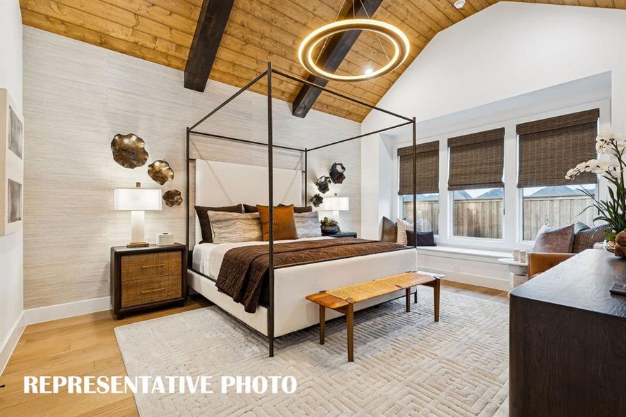 Rest and relaxation await in this dreamy owner's suite.  REPRESENTATIVE PHOTO