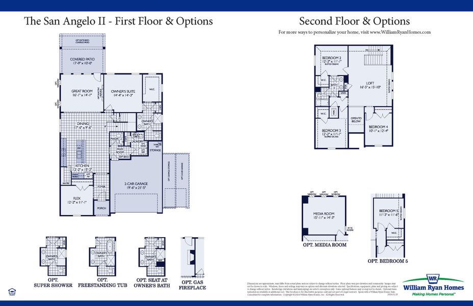 2D floor plan layout for the The San Angelo II by William Ryan Homes in Ten Mile Creek, Celina, TX (Image 3).