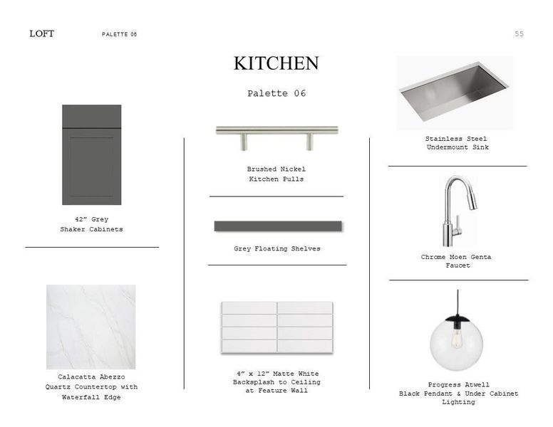 Loft Look Palette 6: Kitchen Selection Sheet (*Artist rendering used for illustration purposes only.)
