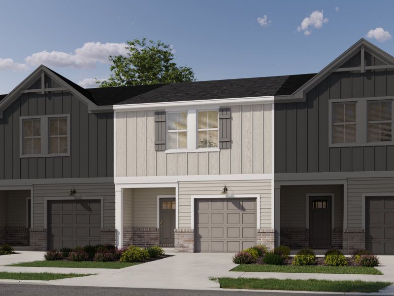 Front exterior of a new home in Greystone - Parc Townhomes, Smyrna, TN, highlighting curb appeal (Image 1).