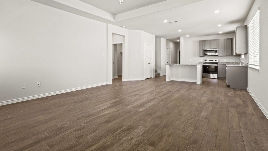 Family room to dining and kitchen