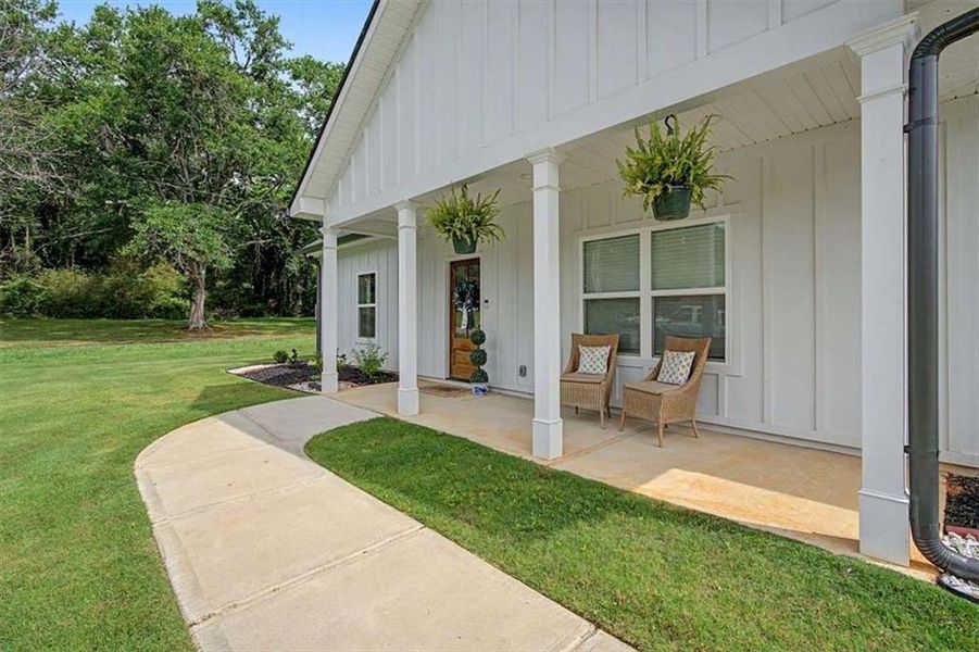 Exterior details and patio area of a home in , Bowdon (Image 24).