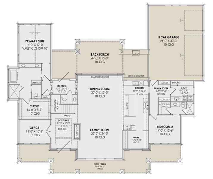This thoughtfully designed floor plan offers open, connected living spaces perfect for entertaining, with a seamless flow from the expansive family room to the dining area and large kitchen featuring a walk-in pantry and serving counter to the back porch.