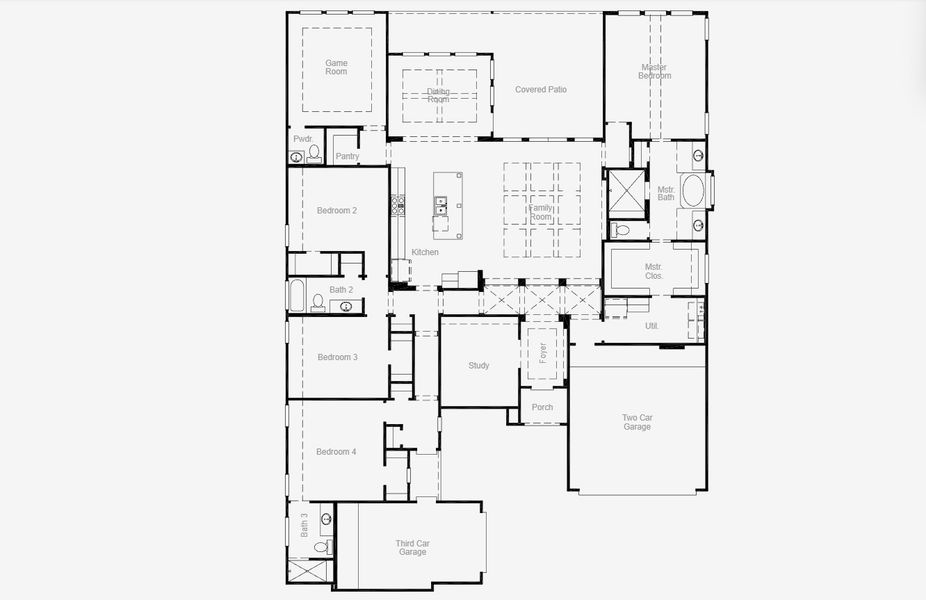 2D floor plan layout for the Tuscola by Coventry Homes in Mustang Lakes 74', McKinney, TX (Image 3).