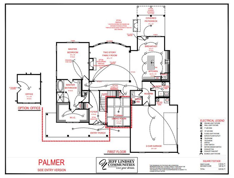 2D floor plan layout for the Palmer A by Jeff Lindsey Communities in Lamar Farms, Newnan, GA (Image 2).