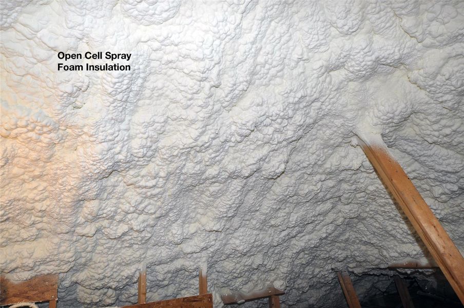 Open Cell Spray Foam insulation in a climate controlled attic space.
