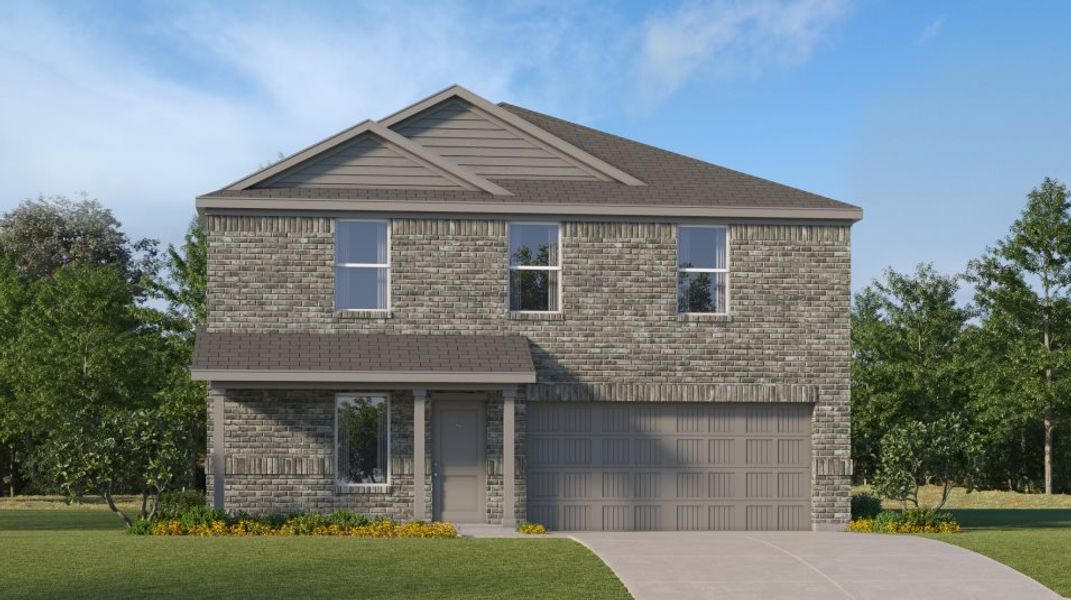 Front exterior of a new home in Thunder Rock, Marble Falls, TX, highlighting curb appeal (Image 1). Front exterior of a new home in Thunder Rock, Marble Falls, TX, highlighting curb appeal (Image 1).