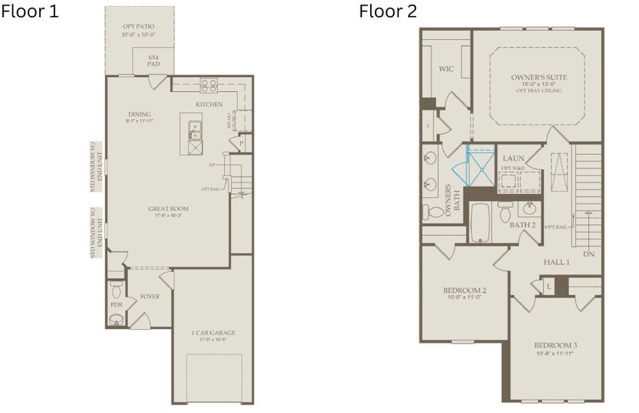 2D floor plan layout of this home in Poets Walk, Whitsett, NC (Image 4).